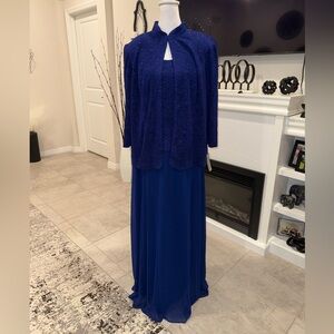 NWT Alex Evenings Royal Blue Beaded Evening Dress with Jacket Size 14W